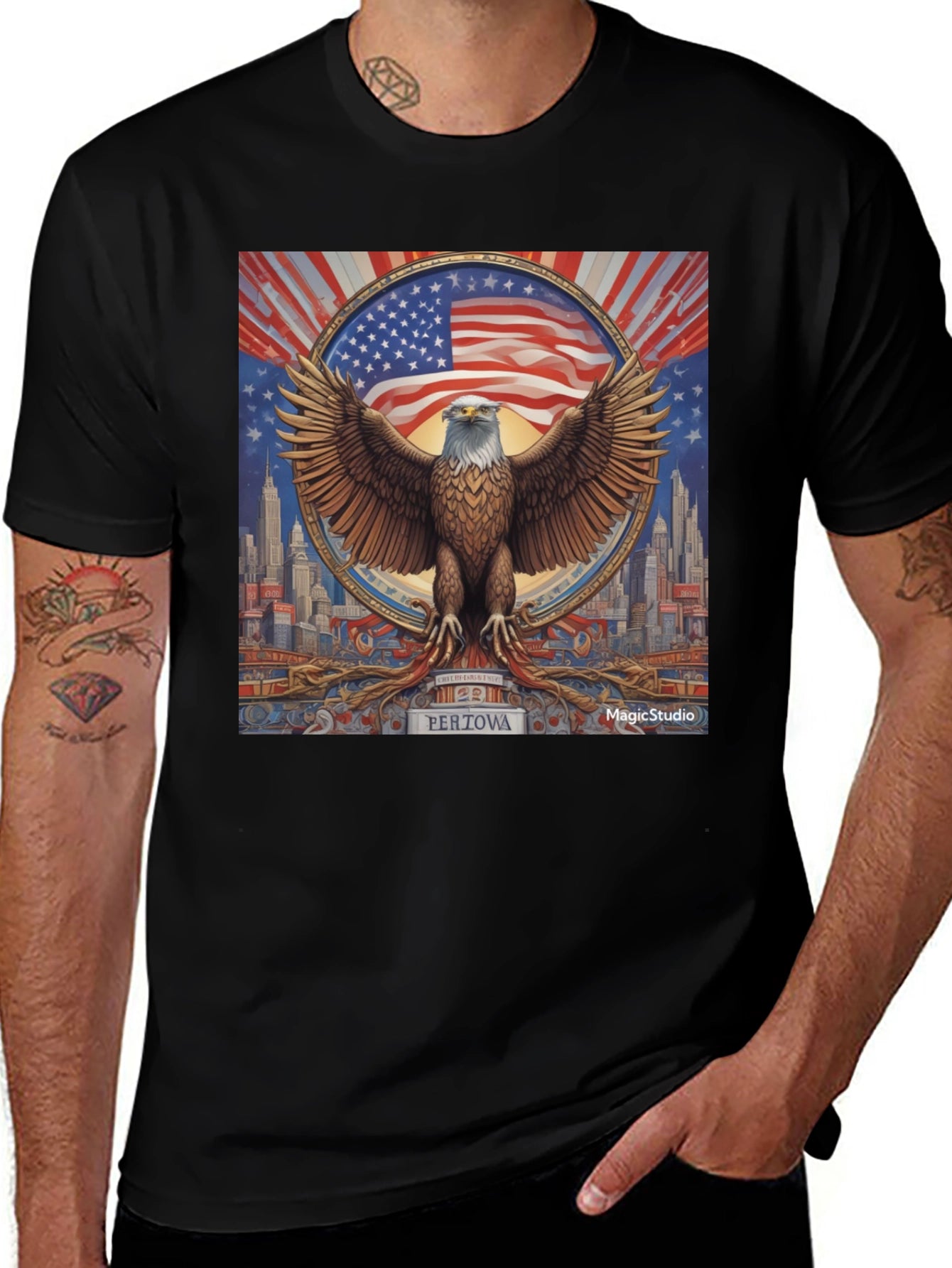 Patriotic Eagle Graphic Tee - Mens Black T-Shirt