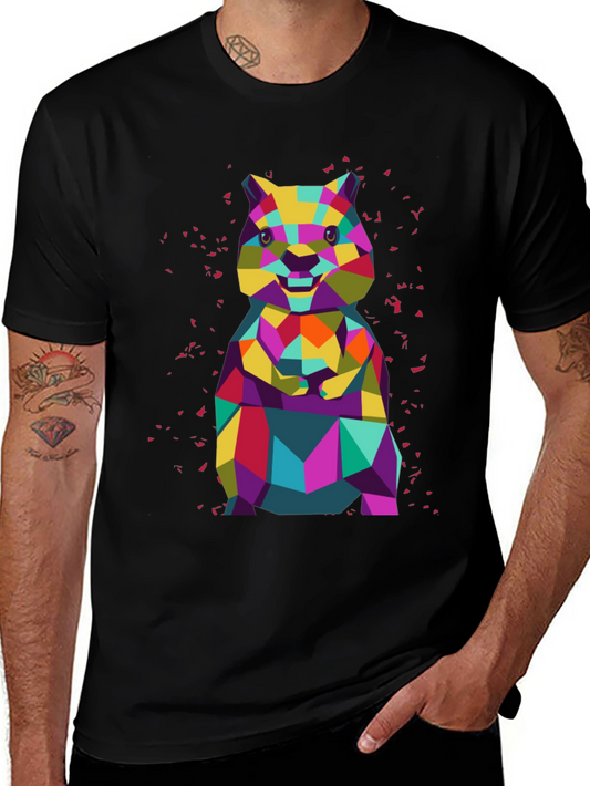 Geometric Hamster Graphic Tee - Black