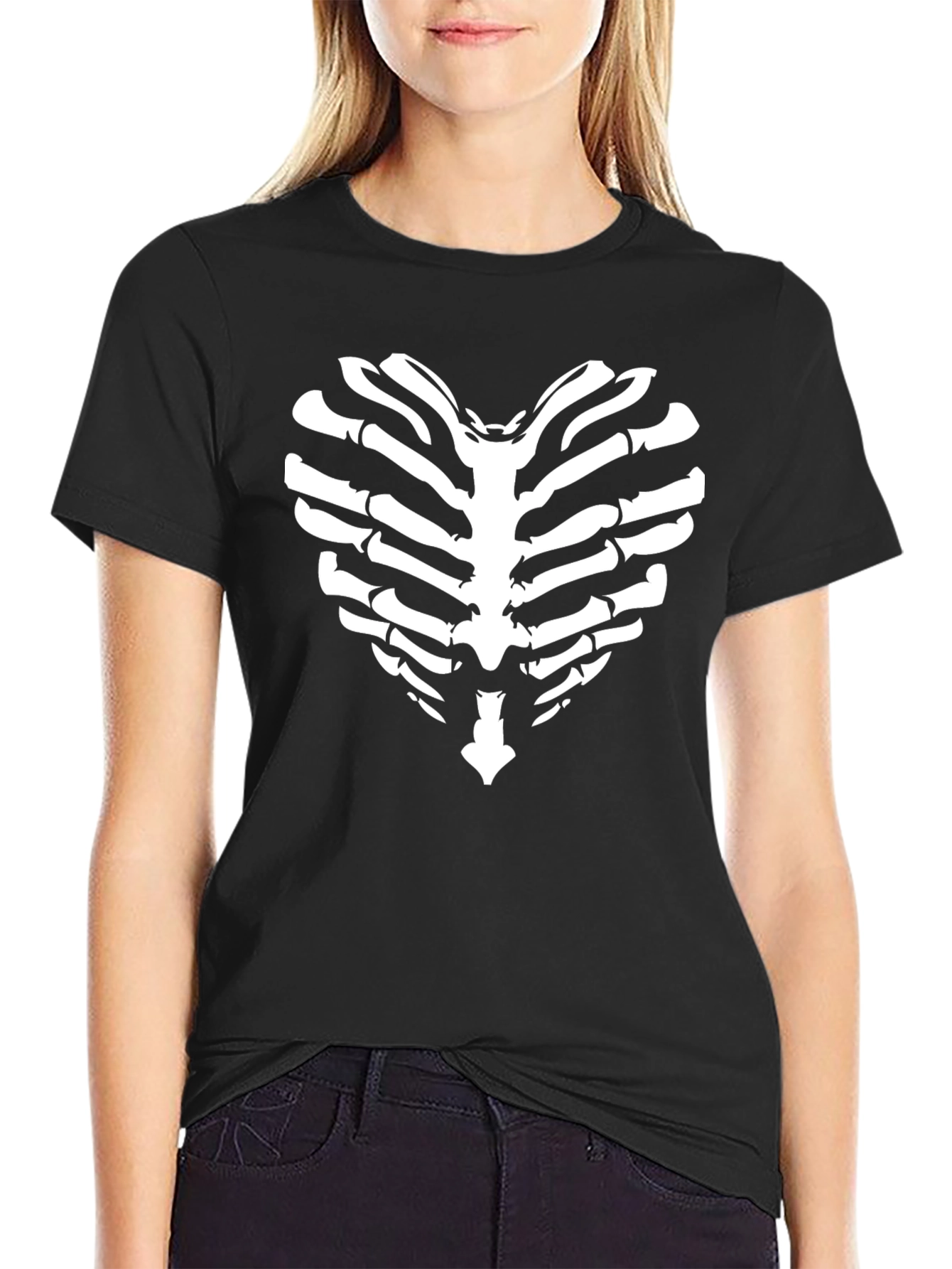 Rib Cage Heart Graphic Tee - Unique Skeleton Print