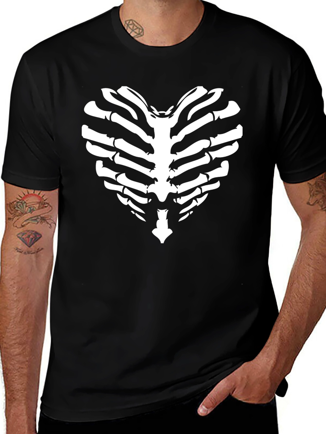 Rib Cage Heart Graphic Tee - Unique Skeleton Print