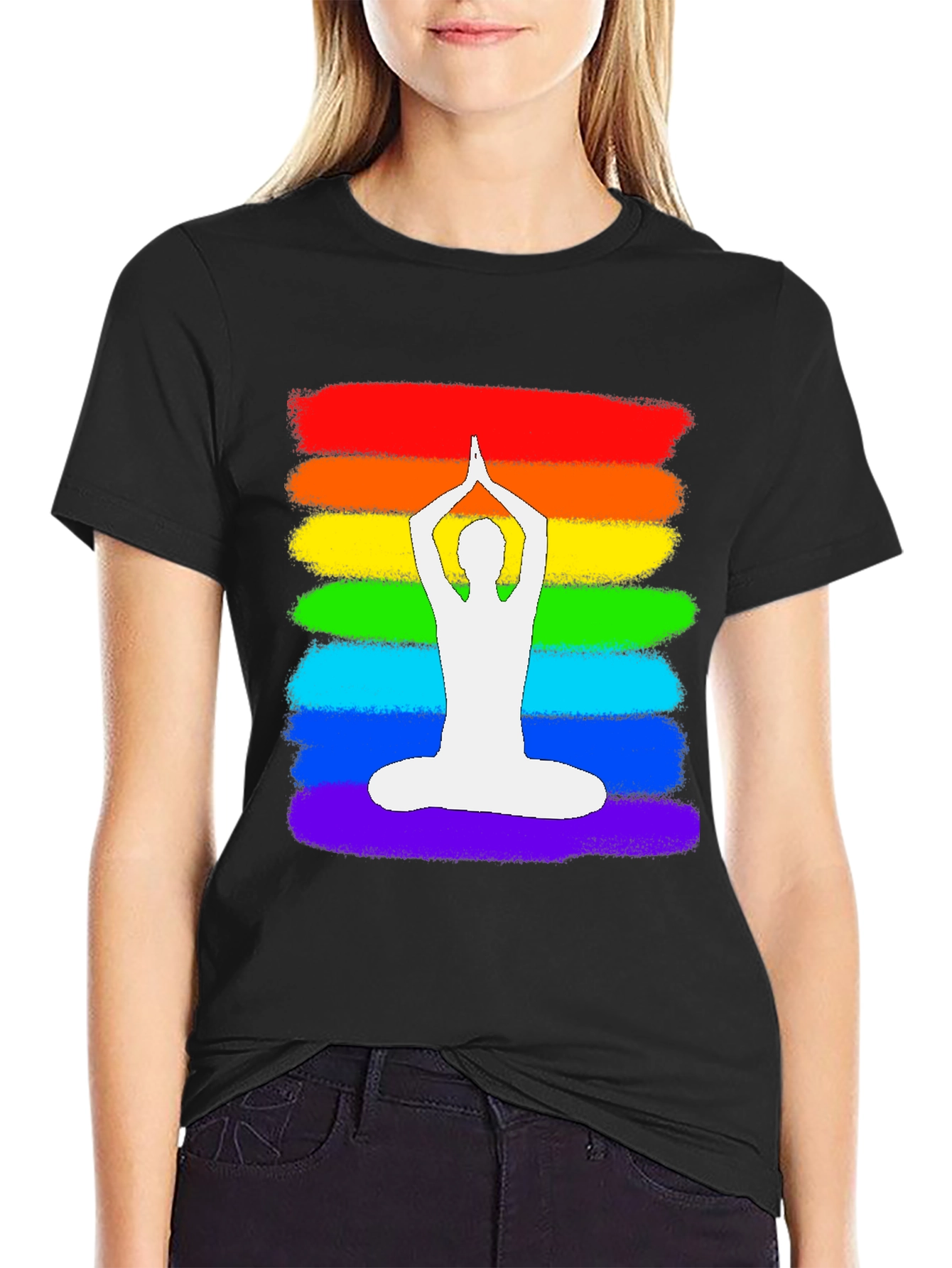 Rainbow Yoga Pose Graphic T-Shirt - Meditative Zen Style