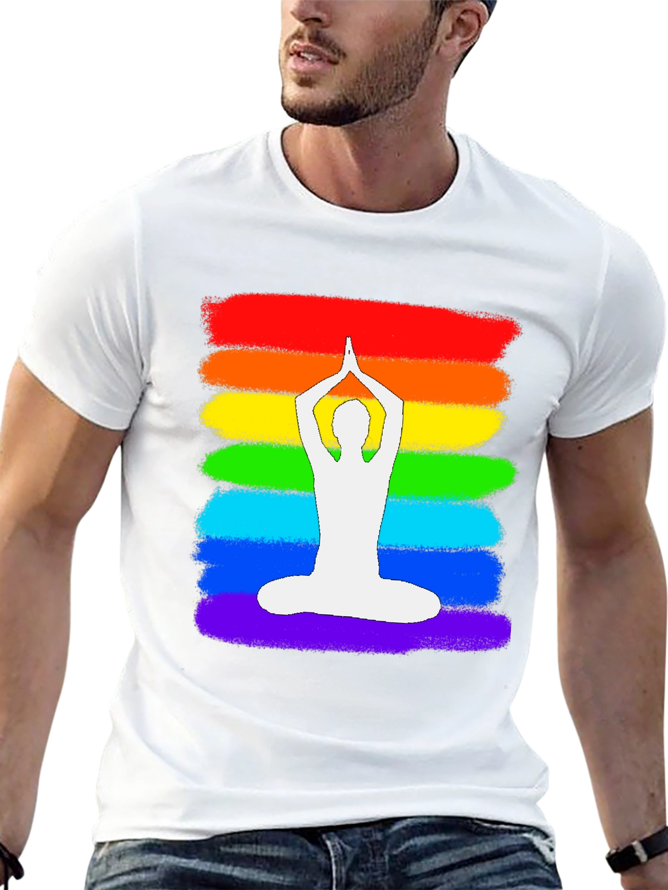 Rainbow Yoga Pose Graphic T-Shirt - Meditative Zen Style