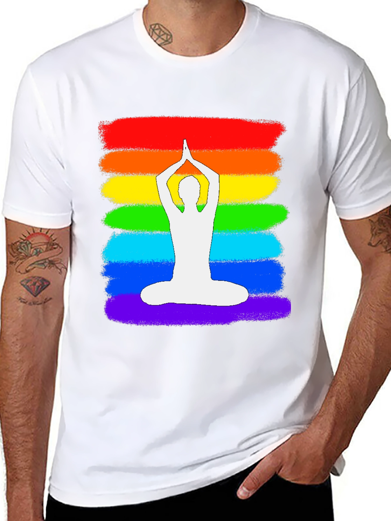 Rainbow Yoga Pose Graphic T-Shirt - Meditative Zen Style