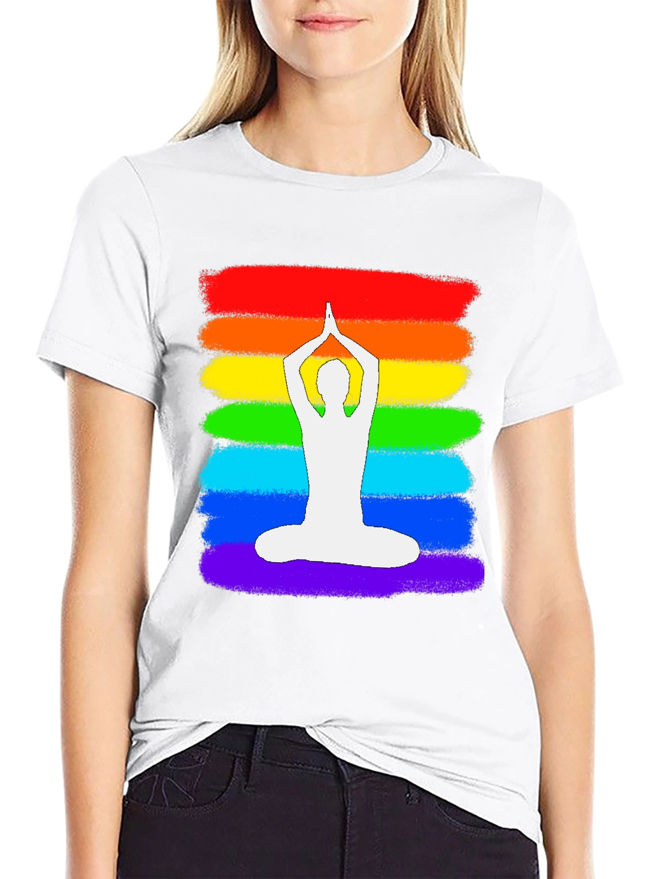Rainbow Yoga Pose Graphic T-Shirt - Meditative Zen Style