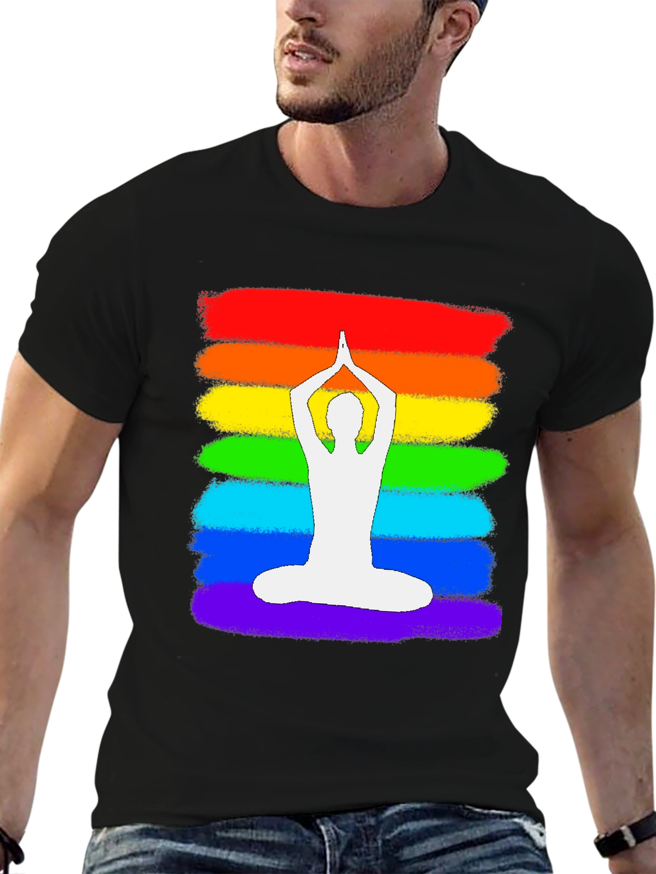 Rainbow Yoga Pose Graphic T-Shirt - Meditative Zen Style