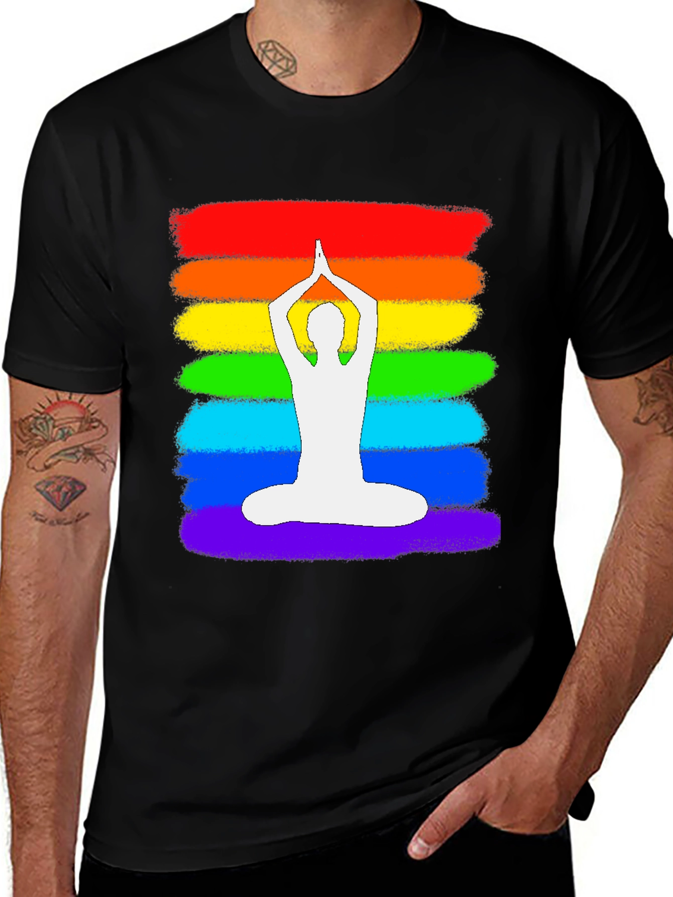 Rainbow Yoga Pose Graphic T-Shirt - Meditative Zen Style