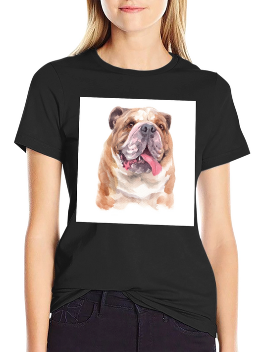 Bulldog Watercolor Graphic Tee - Black Cotton Blend