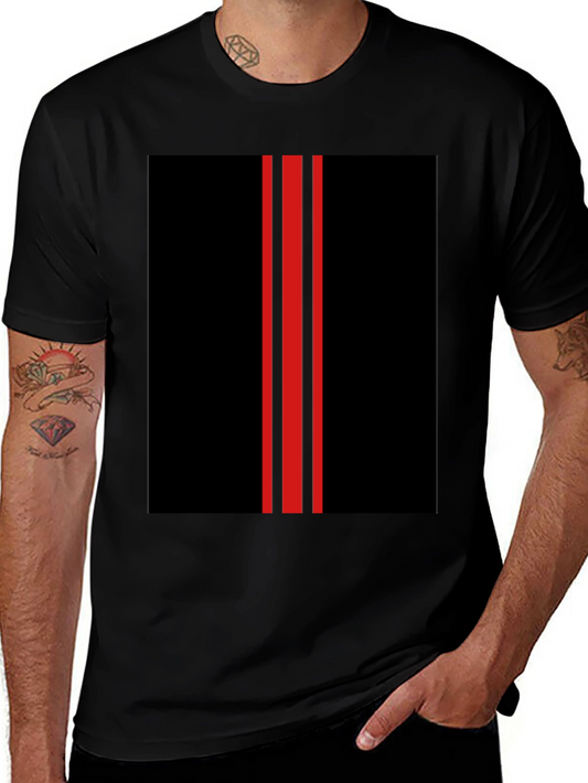 Black T-Shirt with Red Racing Stripes Design