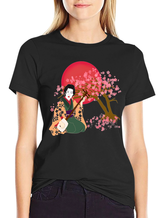 Geisha Cherry Blossom Graphic Tee - Unique Artistic Design