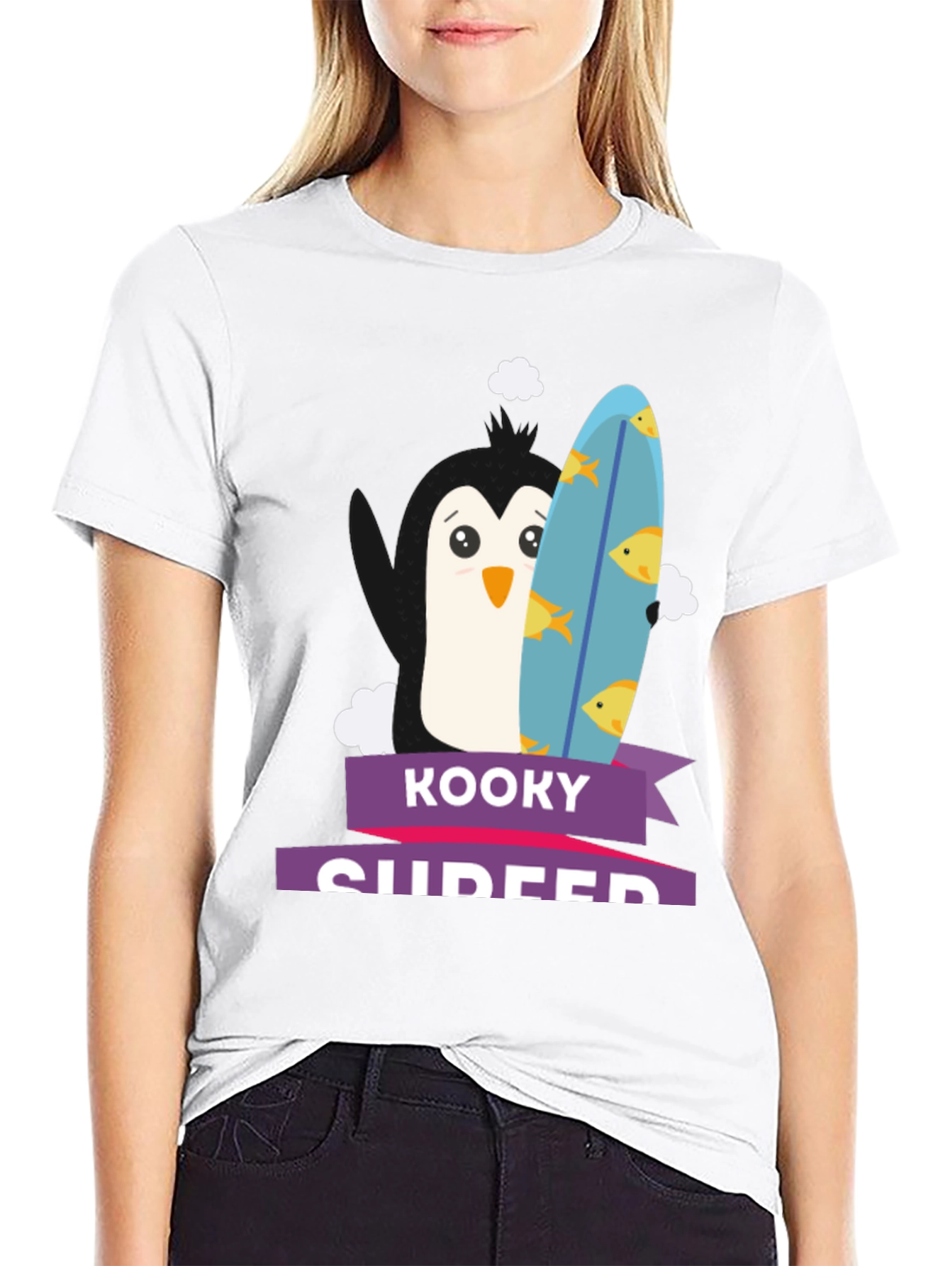 Kooky Surfer Penguin Graphic Tee - Black