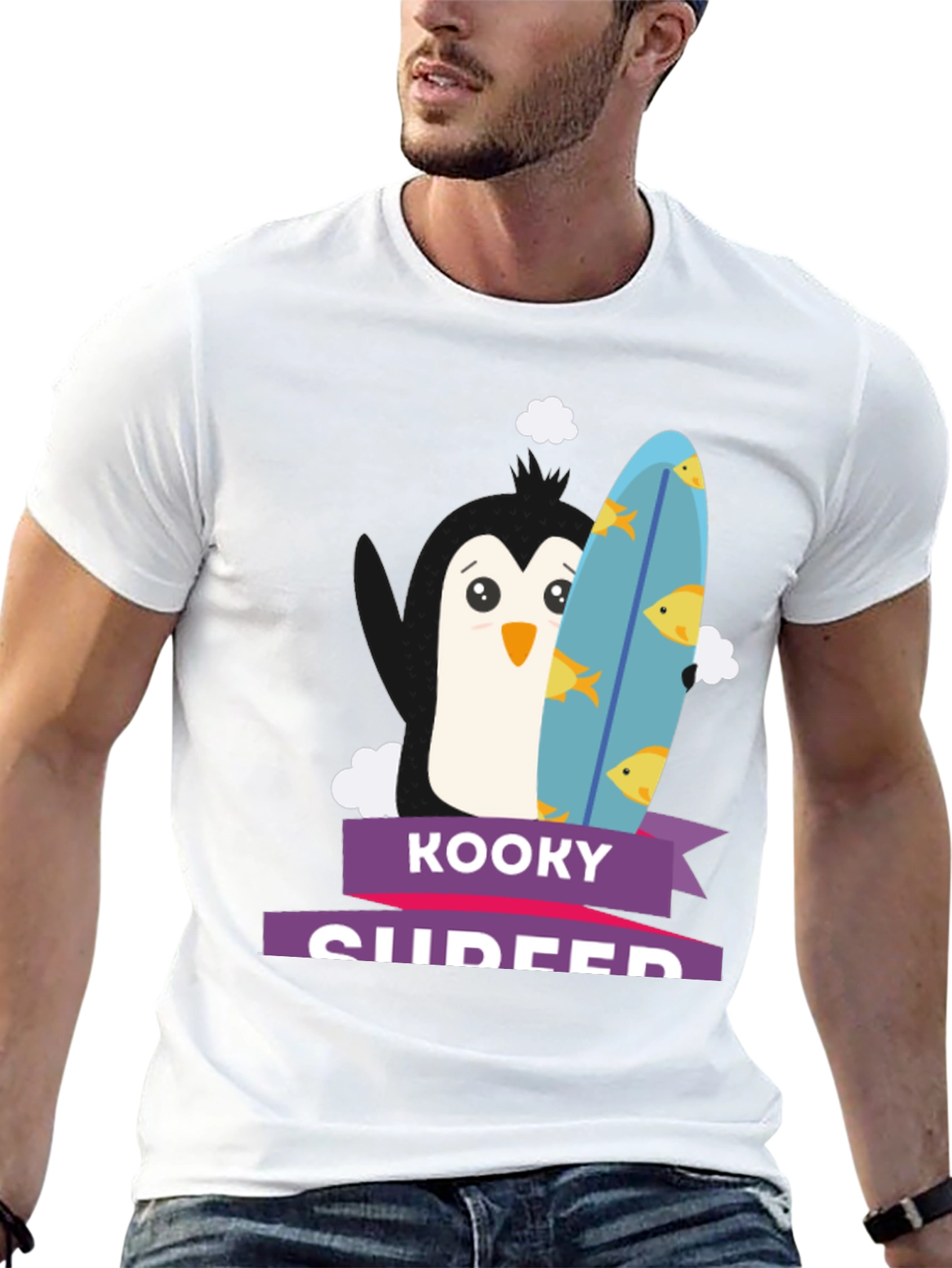 Kooky Surfer Penguin Graphic Tee - Black