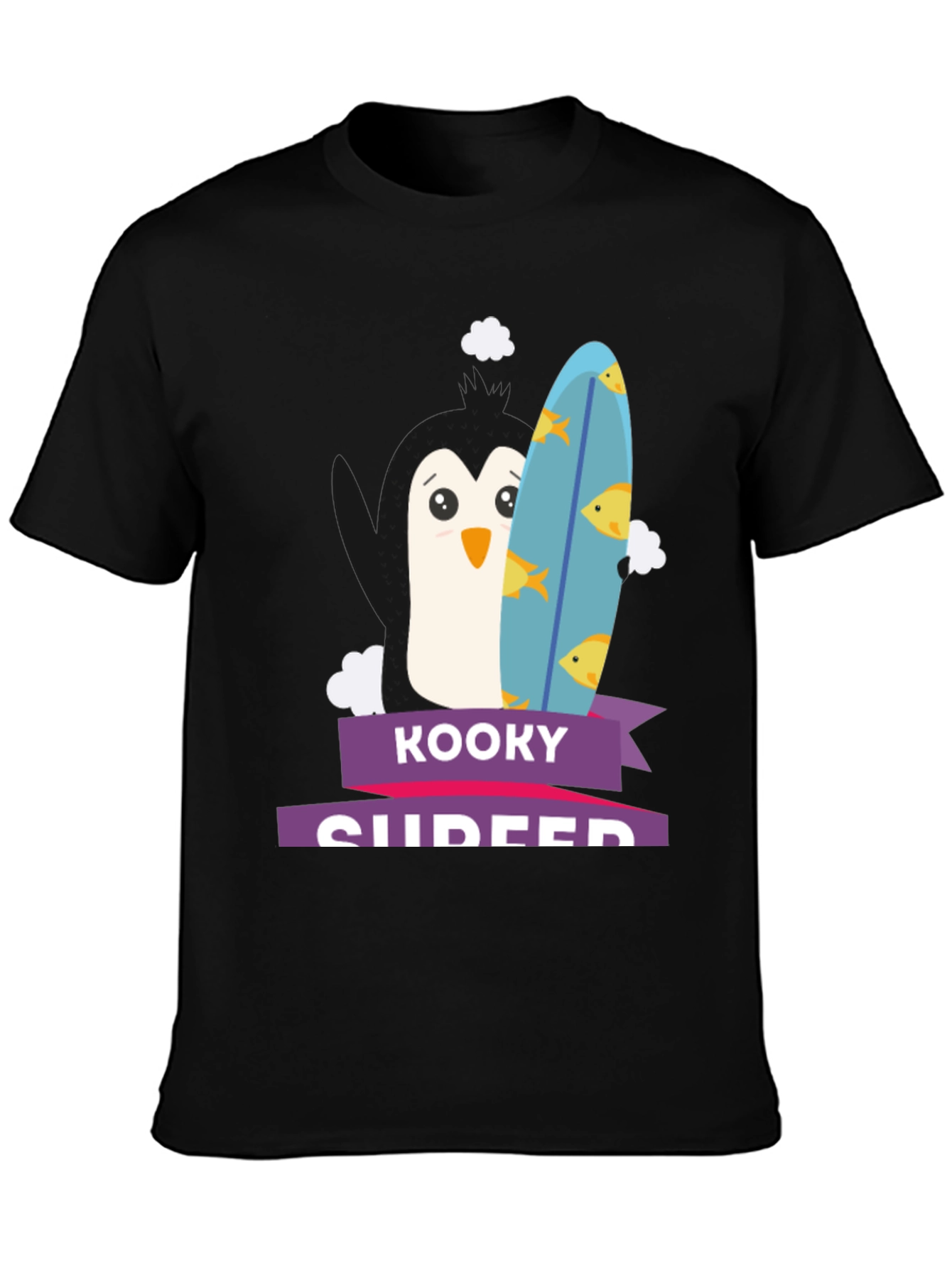 Kooky Surfer Penguin Graphic Tee - Black