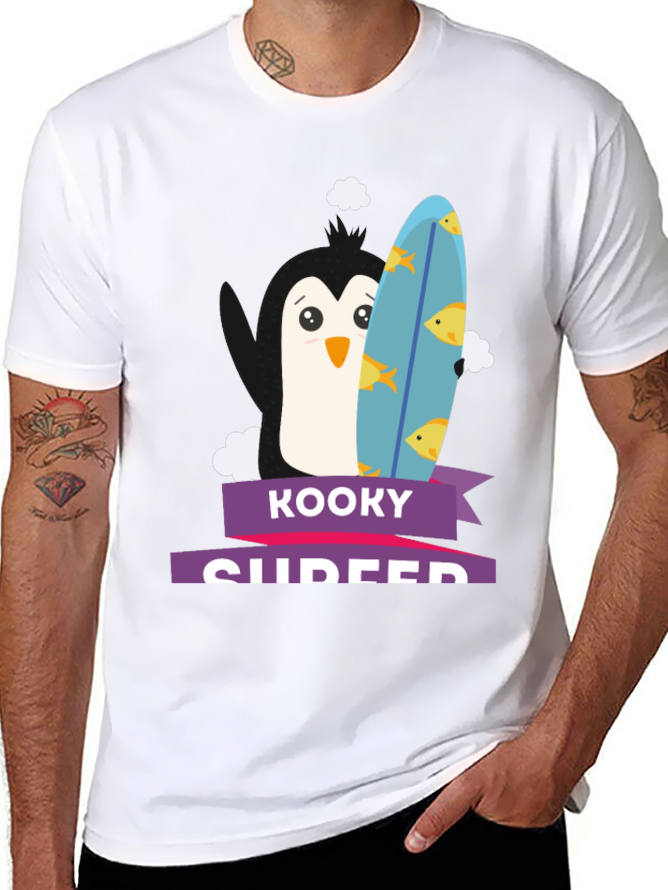 Kooky Surfer Penguin Graphic Tee - Black