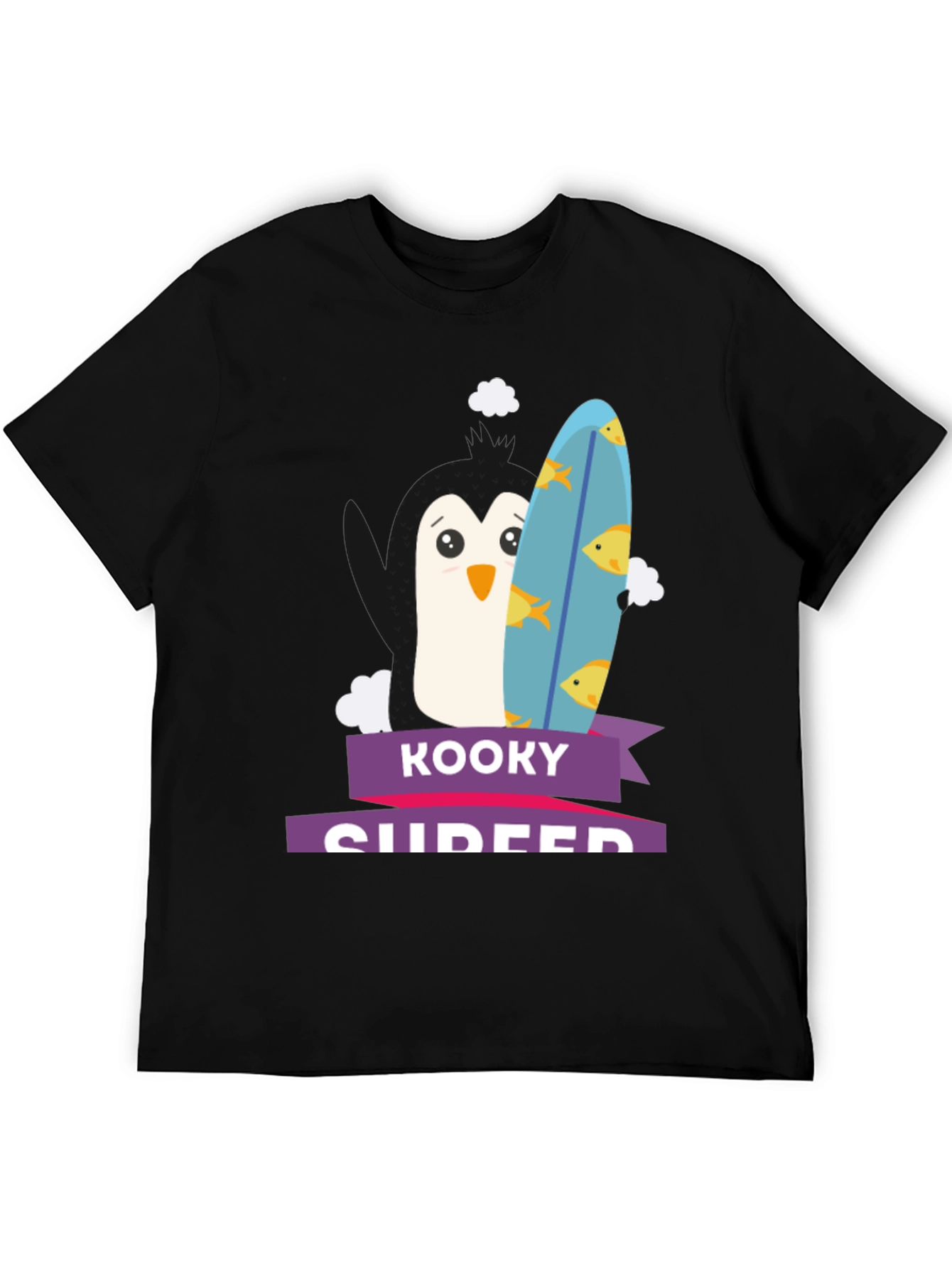 Kooky Surfer Penguin Graphic Tee - Black