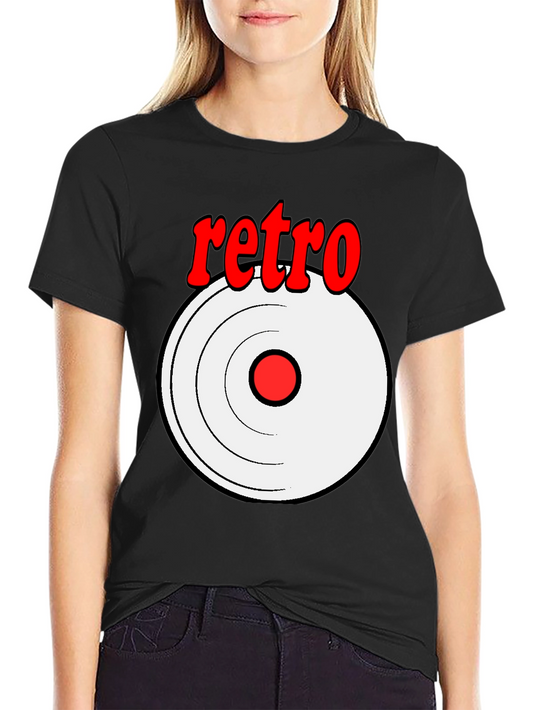 Retro Record Player Graphic Tee - Black Cotton T-Shirt