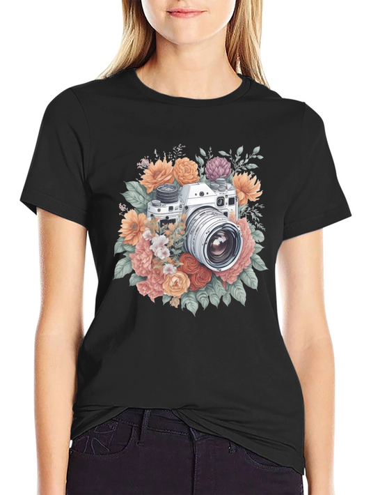 Floral Camera Graphic Tee - Vintage Style