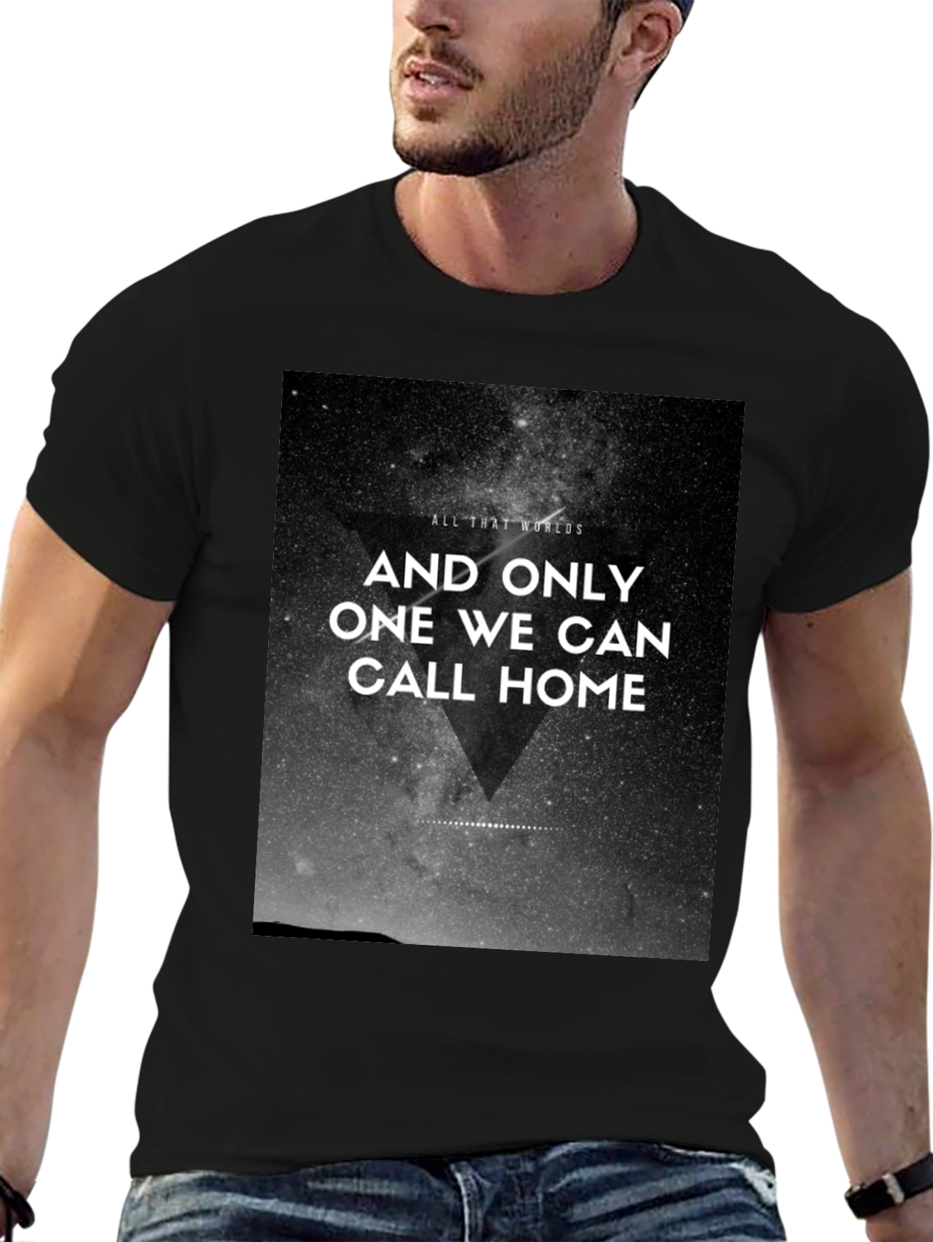 Cosmic Home Graphic Tee - Black Cotton T-Shirt