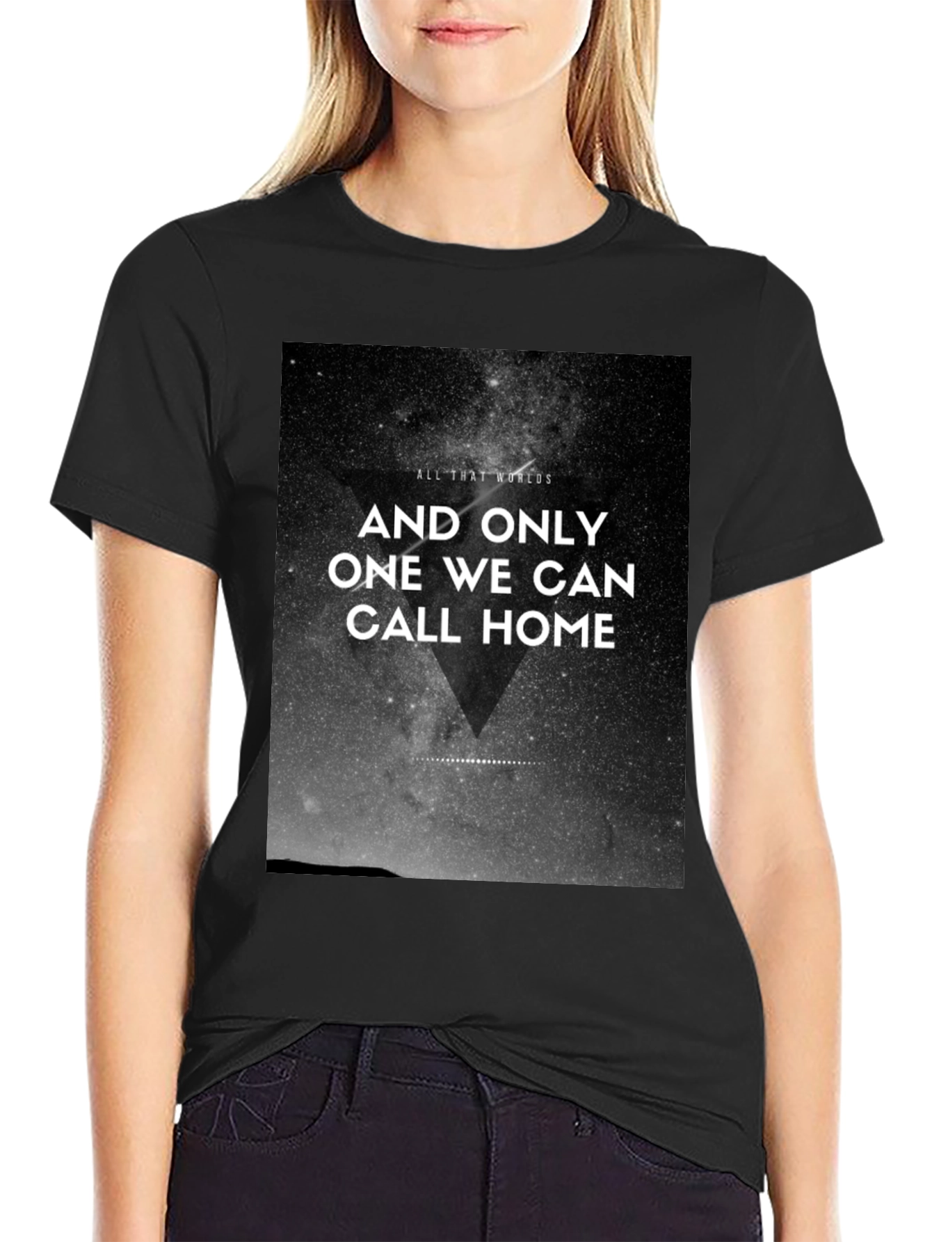 Cosmic Home Graphic Tee - Black Cotton T-Shirt