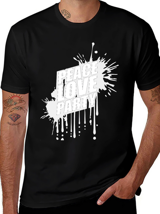 Peace Love Party Graphic Tee - Black Casual T-Shirt