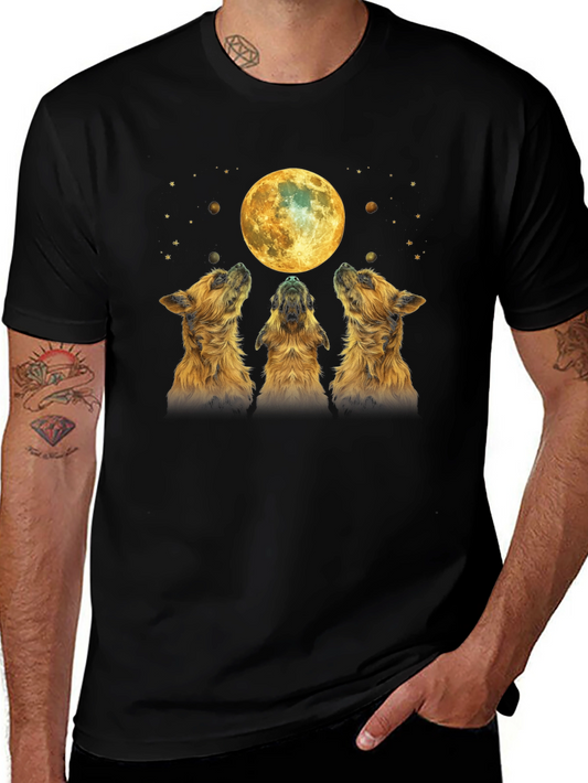 Dog Howling at Moon Black T-Shirt