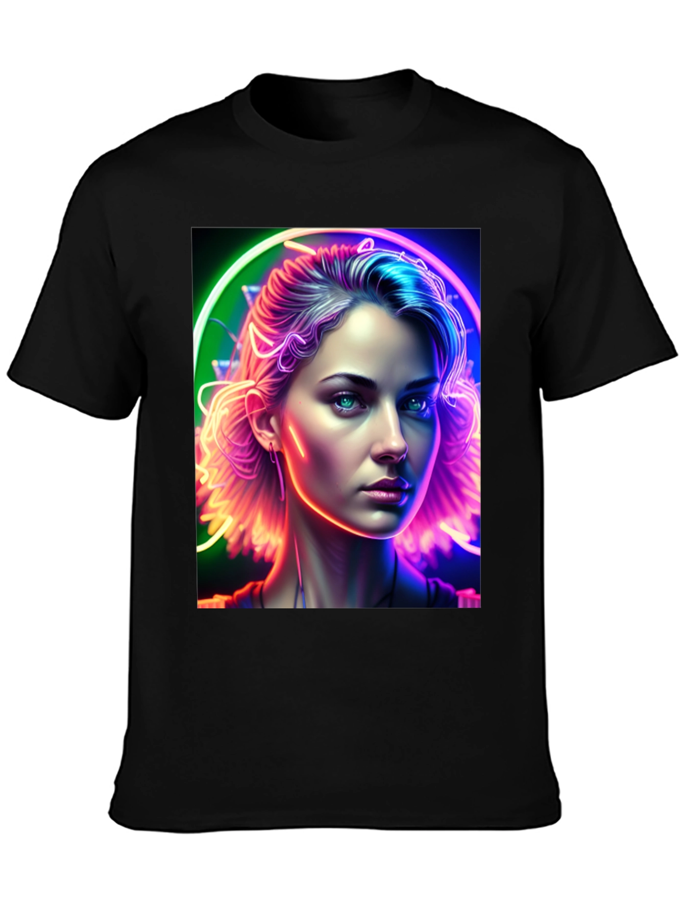 Neon Portrait Graphic Tee - Modern Art Shirt