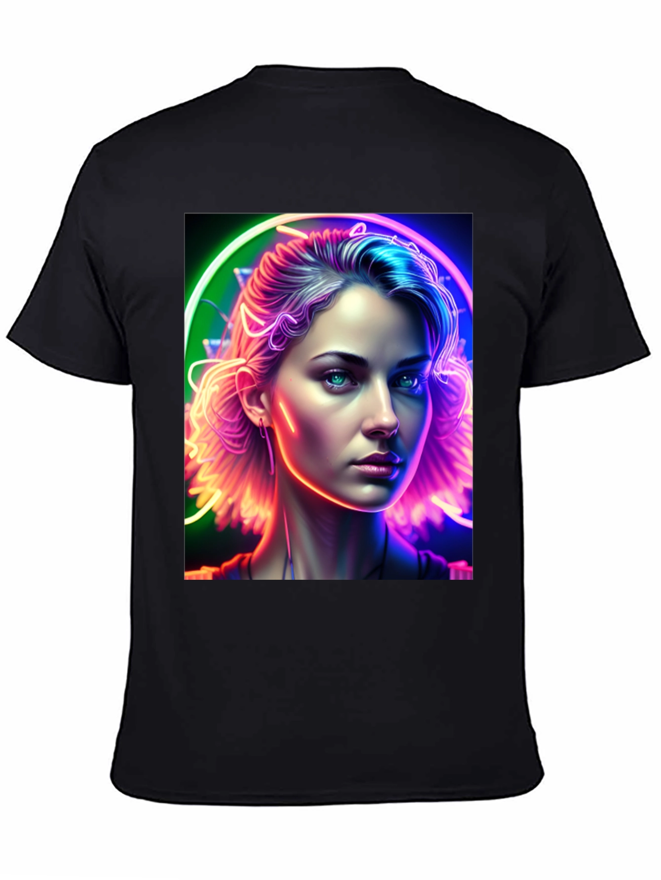 Neon Portrait Graphic Tee - Modern Art Shirt