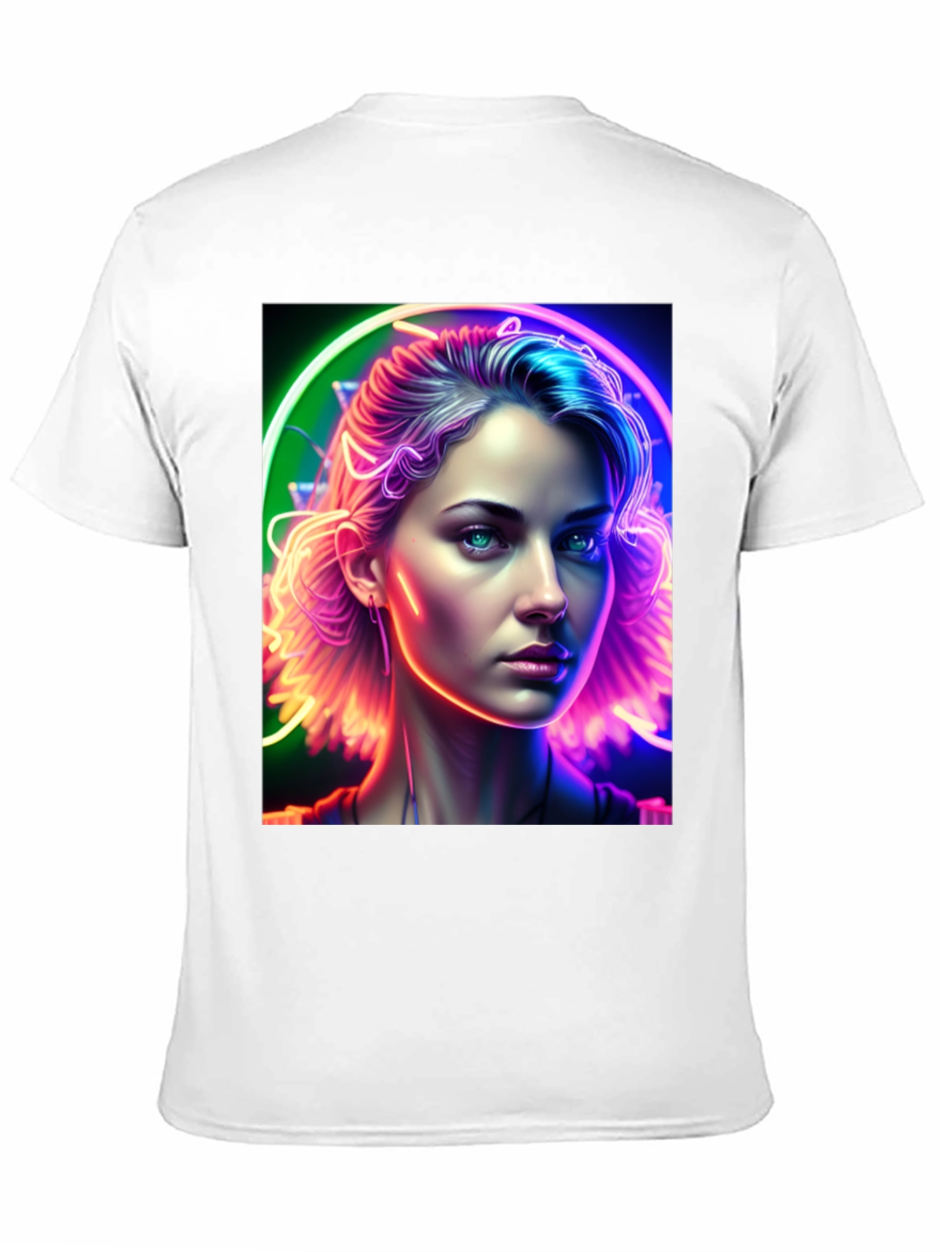 Neon Portrait Graphic Tee - Modern Art Shirt