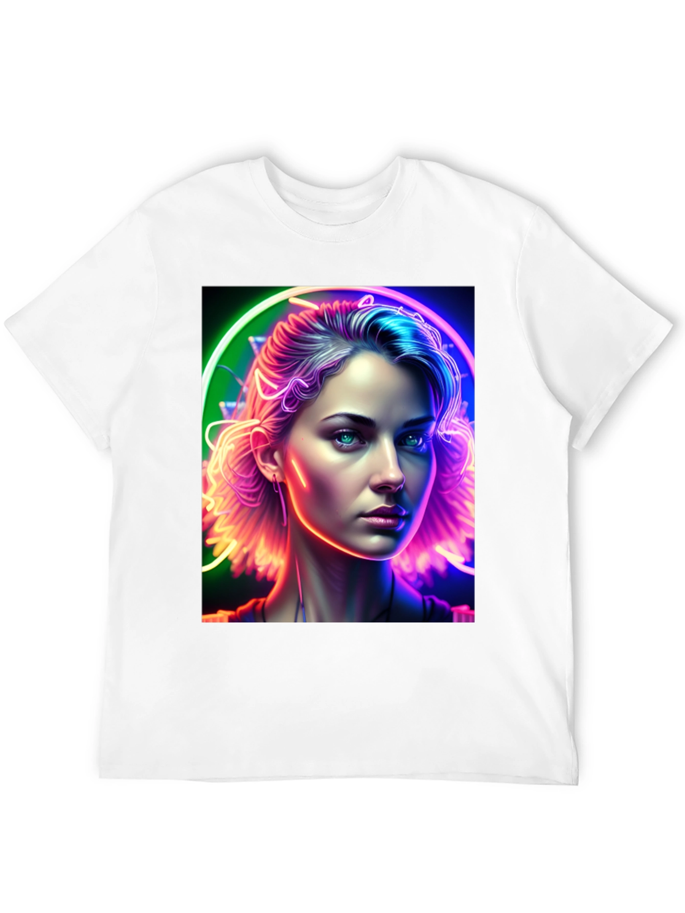 Neon Portrait Graphic Tee - Modern Art Shirt