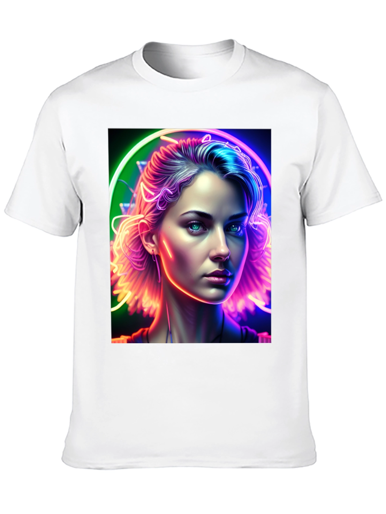 Neon Portrait Graphic Tee - Modern Art Shirt