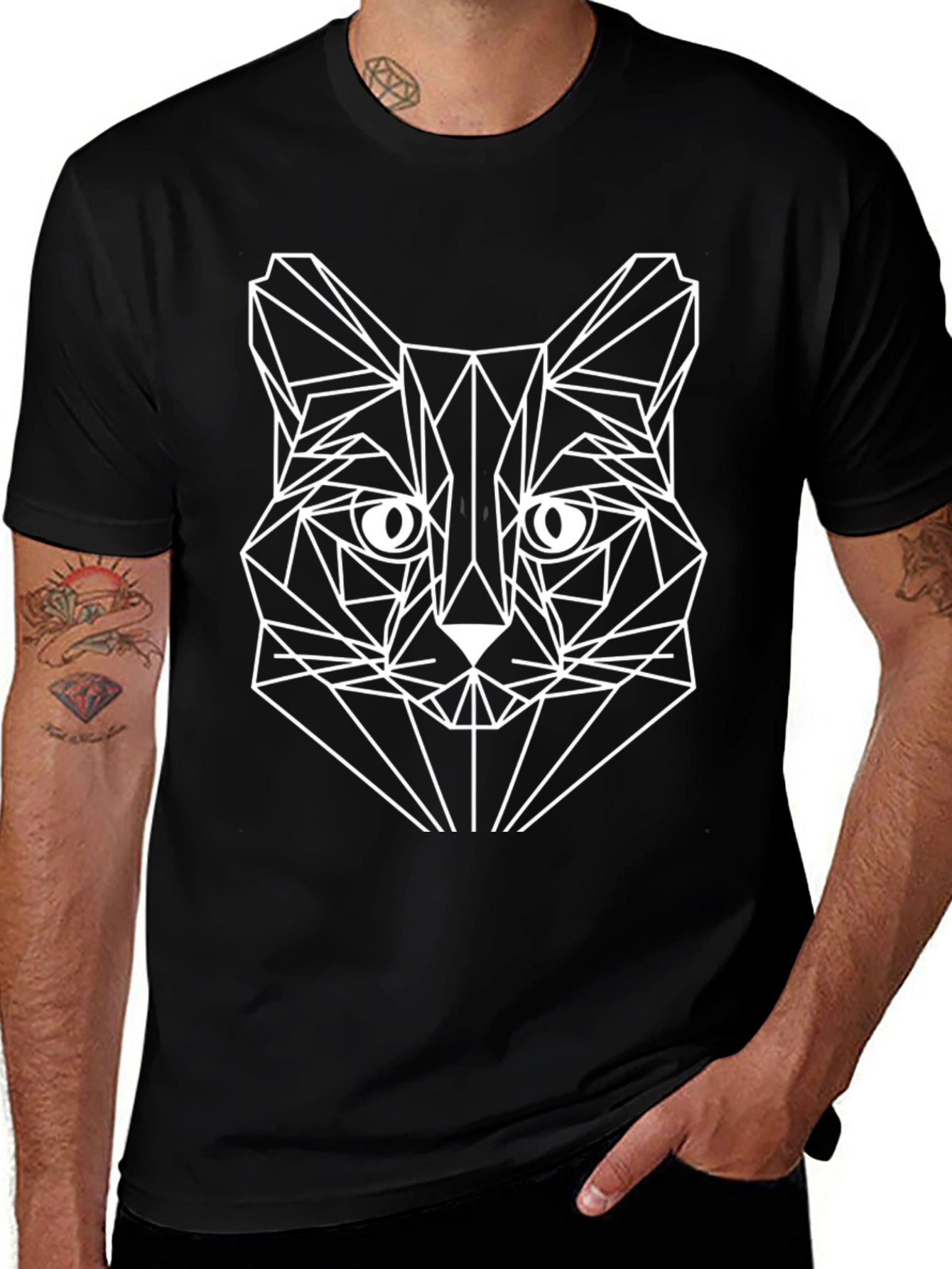 Geometric Cat T-Shirt - Modern Art Tee