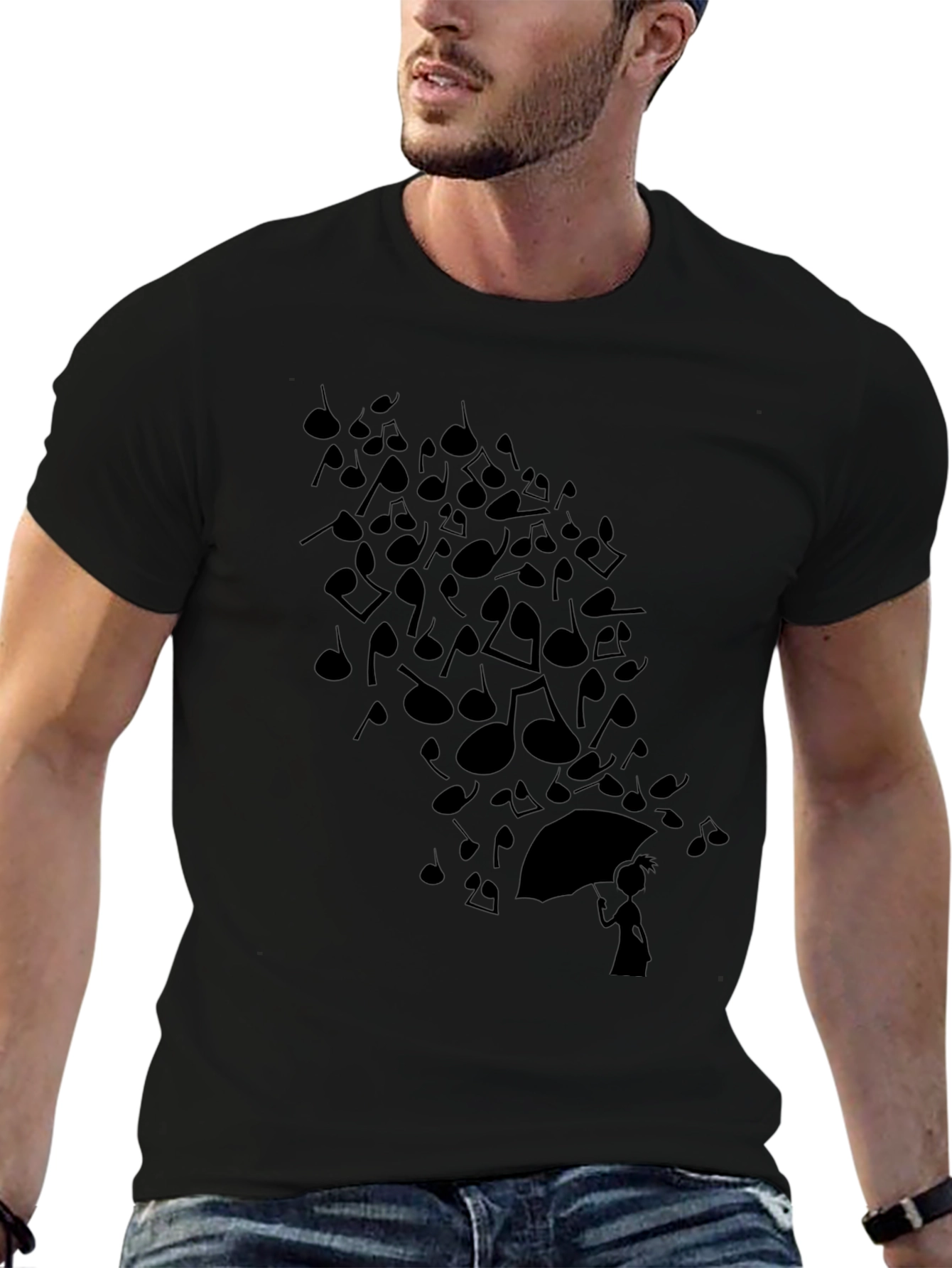 Musical Notes Umbrella T-Shirt - Black
