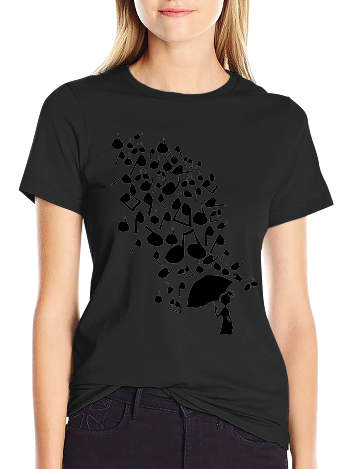 Musical Notes Umbrella T-Shirt - Black