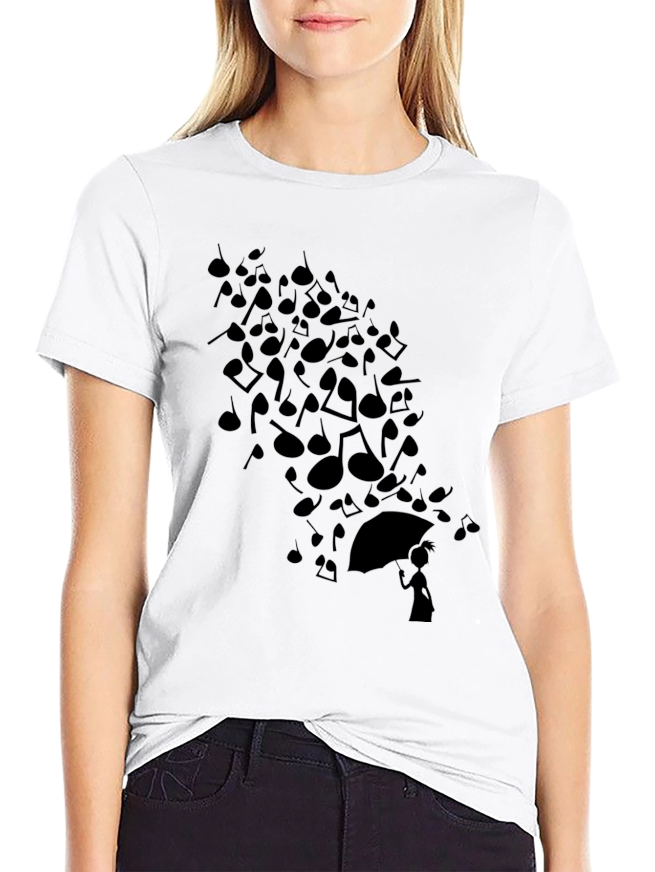 Musical Notes Umbrella T-Shirt - Black