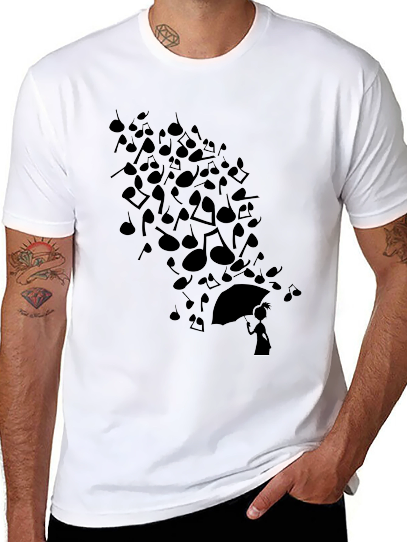 Musical Notes Umbrella T-Shirt - Black