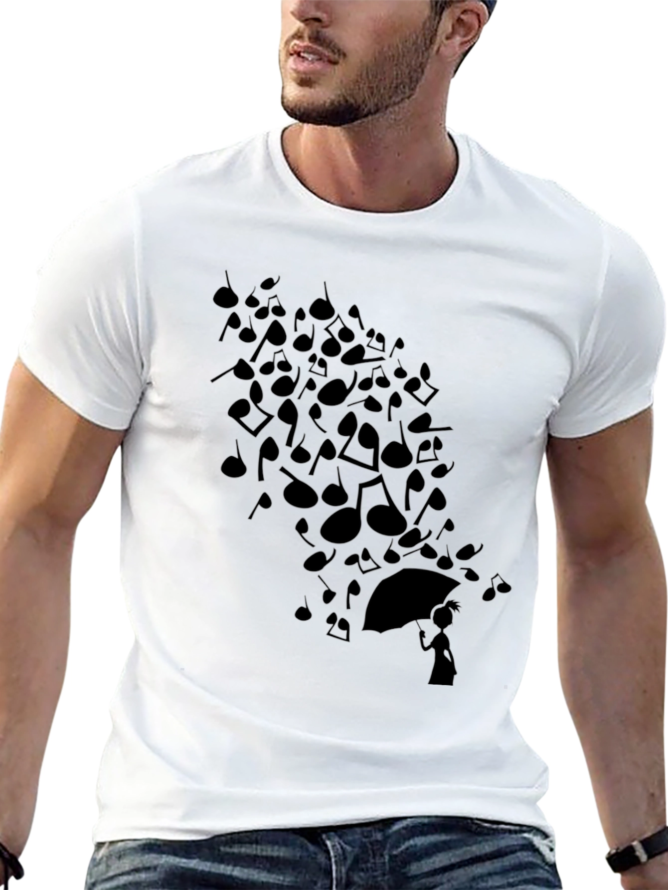 Musical Notes Umbrella T-Shirt - Black