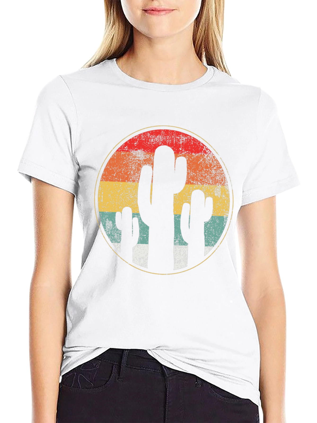 Retro Cactus Sunset T-Shirt - Desert Vibes