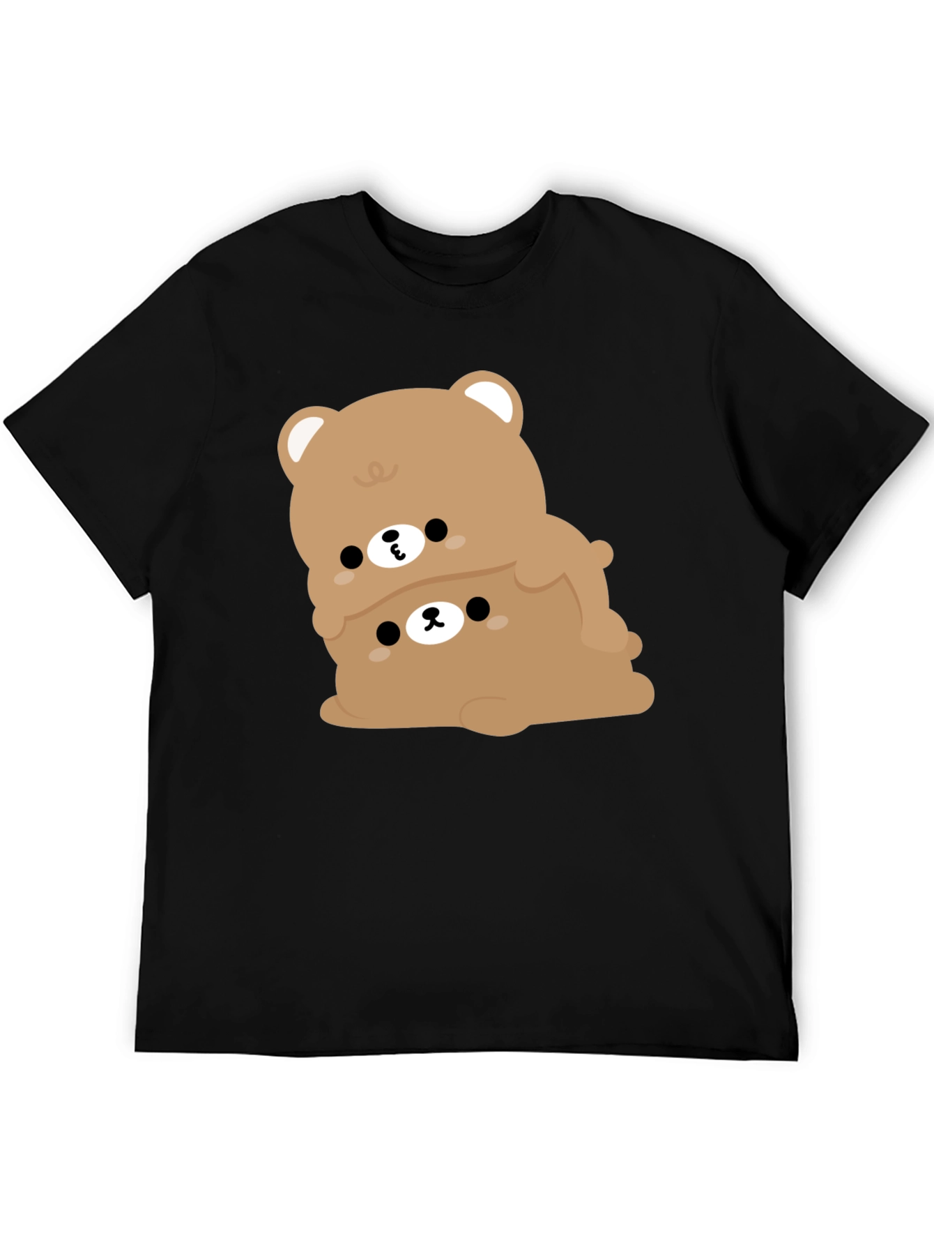 Cute Bear Stack Graphic Black T-Shirt