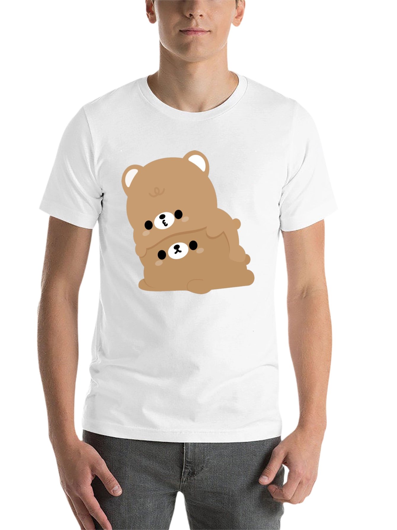 Cute Bear Stack Graphic Black T-Shirt