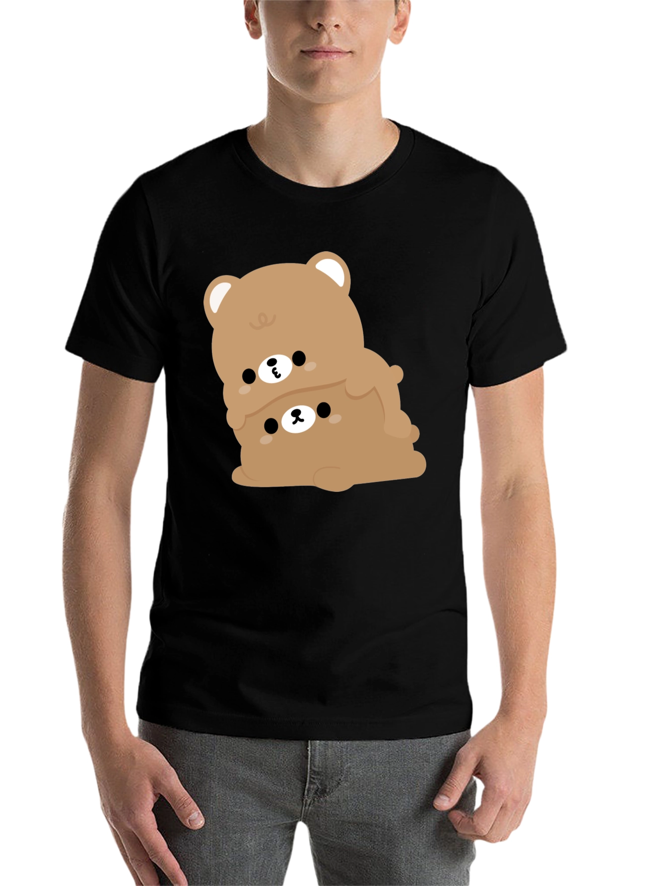 Cute Bear Stack Graphic Black T-Shirt
