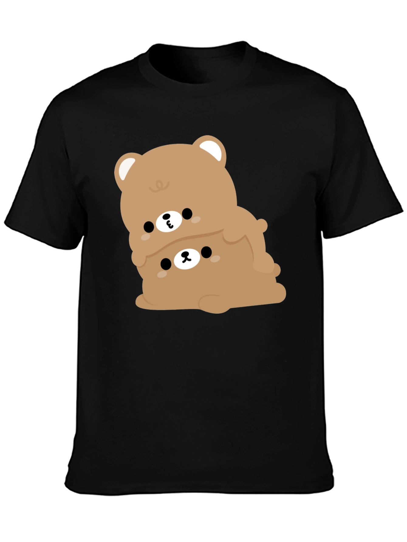 Cute Bear Stack Graphic Black T-Shirt