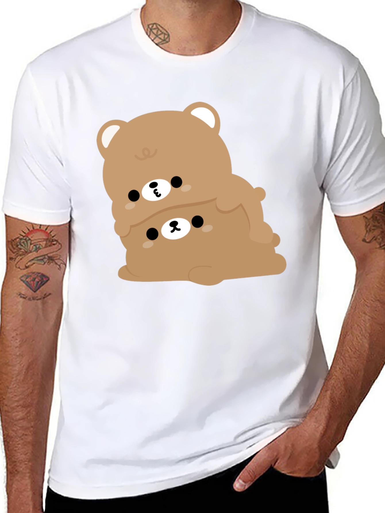 Cute Bear Stack Graphic Black T-Shirt