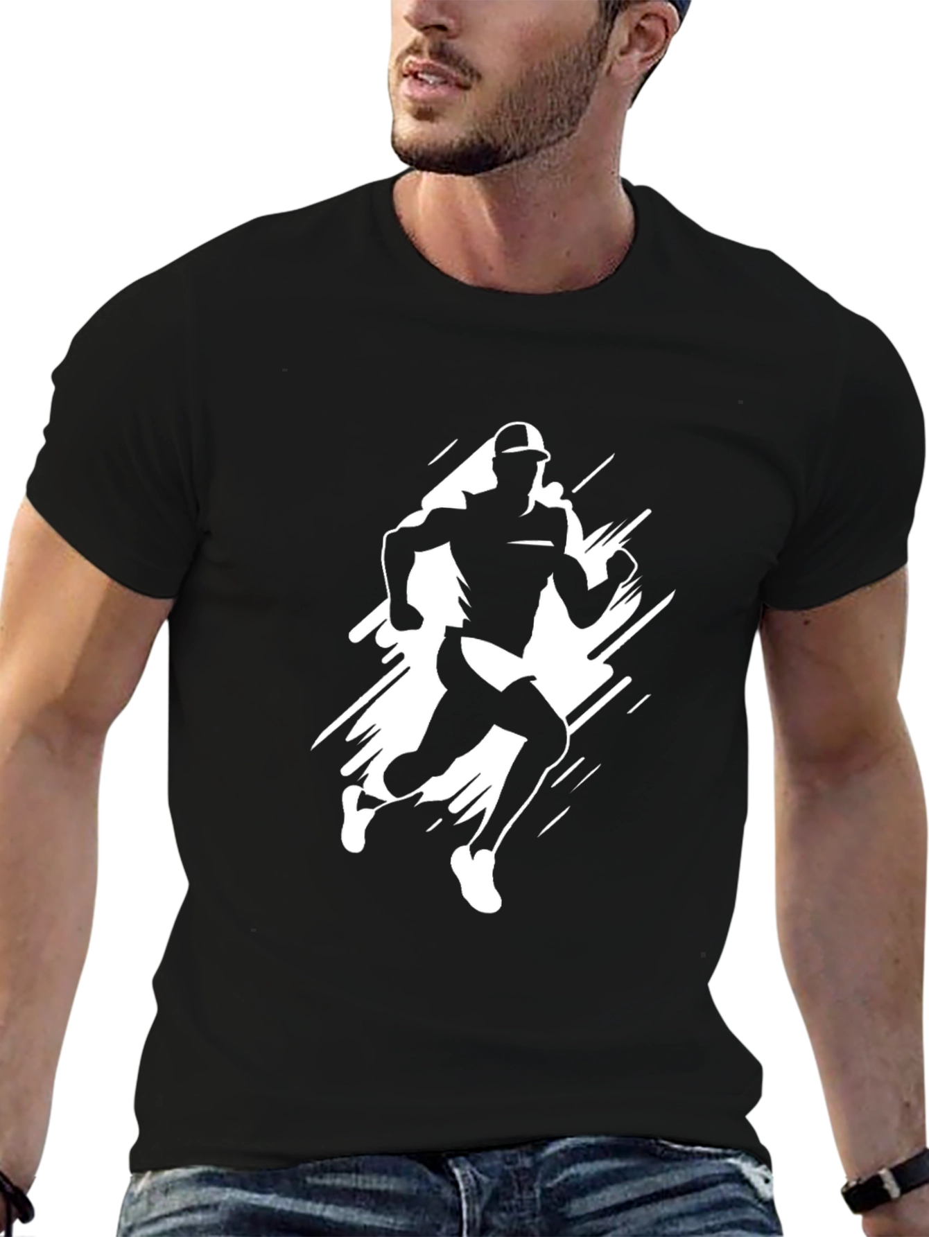 Runner Graphic Tee - Black Cotton T-Shirt