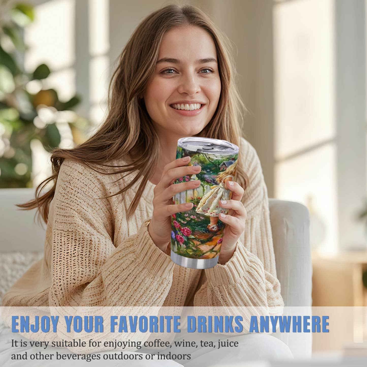 Whimsical Forest Deer & Wild Blooms Nature Art 20oz Stainless Steel Tumbler