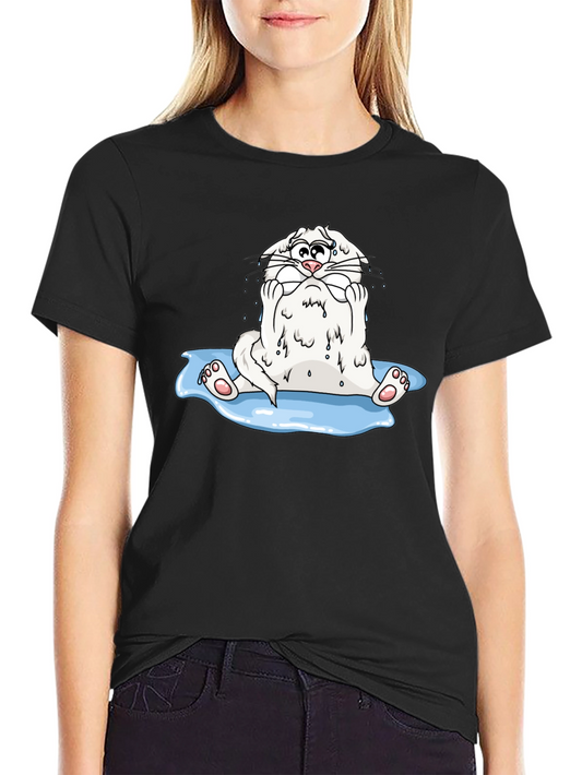 Funny Cartoon Cat Black T-Shirt