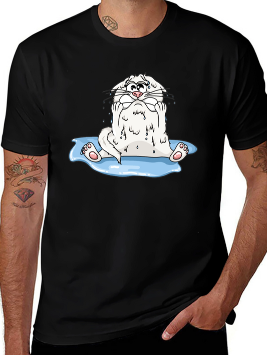 Funny Cartoon Cat Black T-Shirt