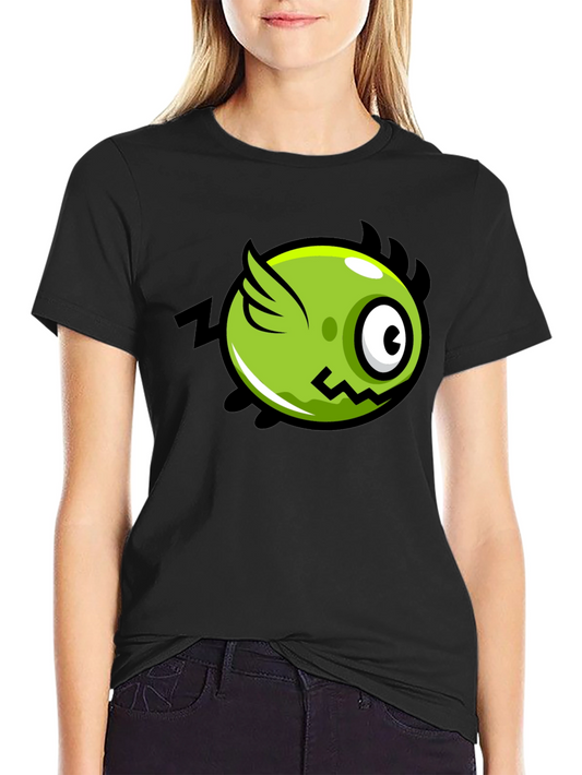 Funky Green Flying Eye Cartoon Black Tee