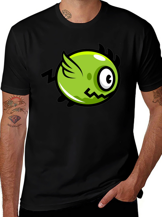 Funky Green Flying Eye Cartoon Black Tee
