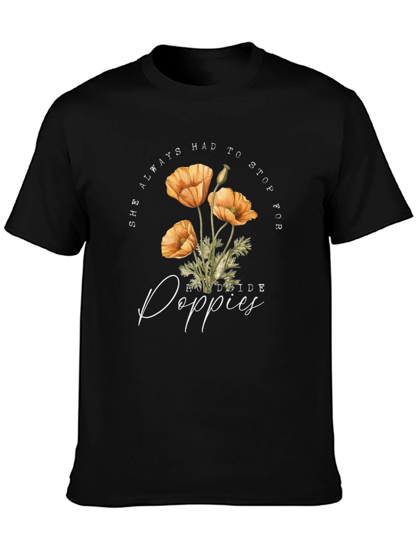 Roadside Poppies Graphic Tee - Black Casual Shirt