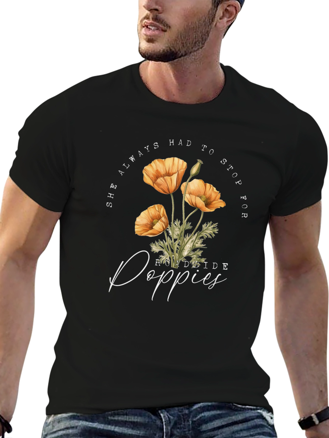 Roadside Poppies Graphic Tee - Black Casual Shirt
