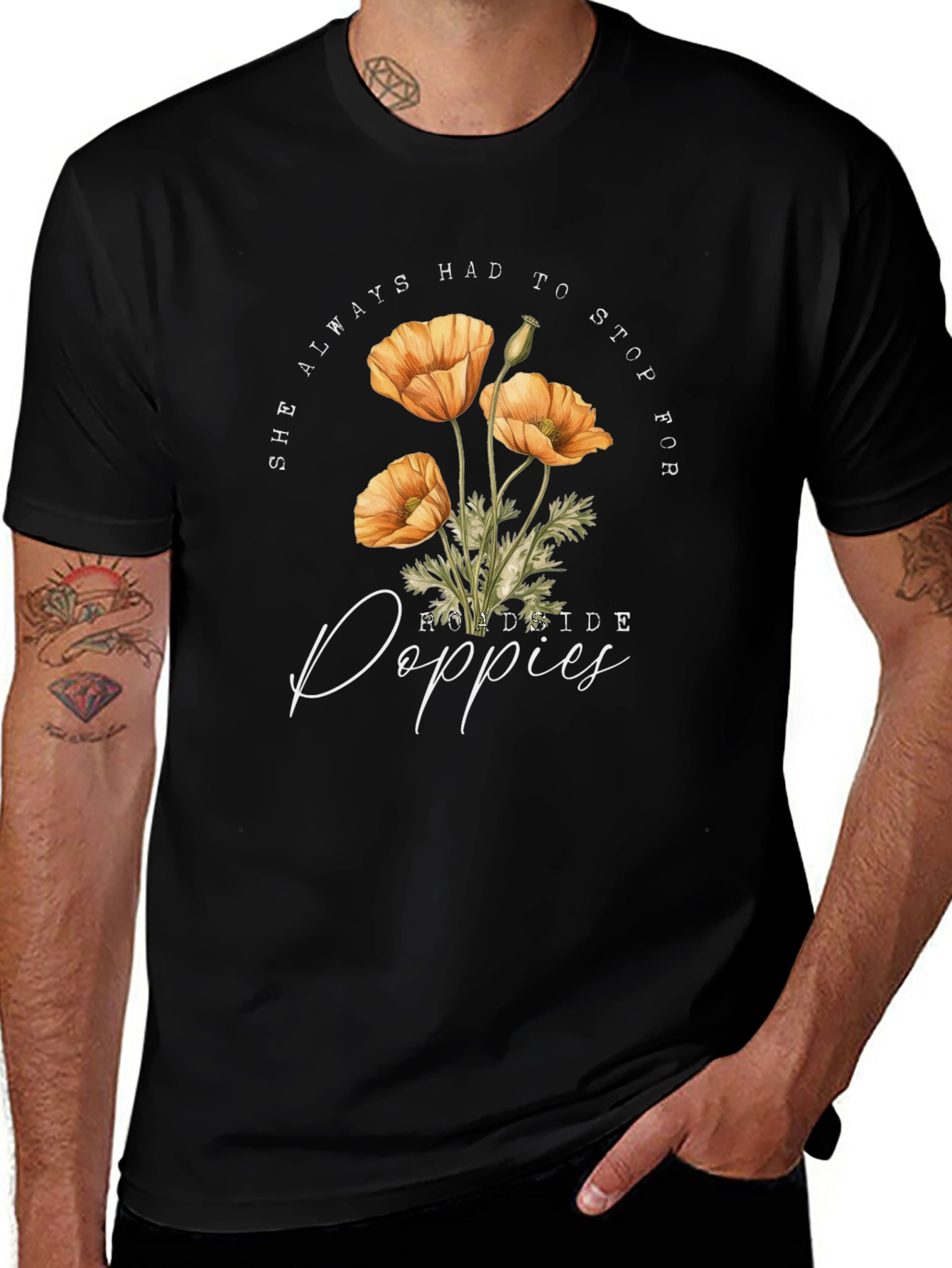 Roadside Poppies Graphic Tee - Black Casual Shirt